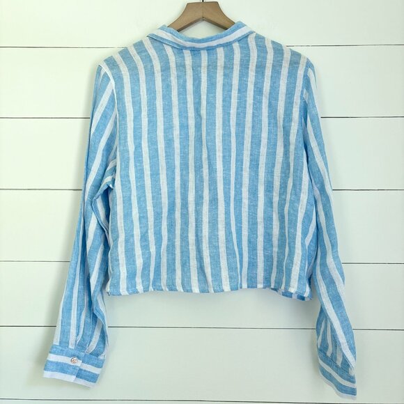 NWT Cynthia Rowley linen blue and white striped button down sz large - Picture 4 of 4